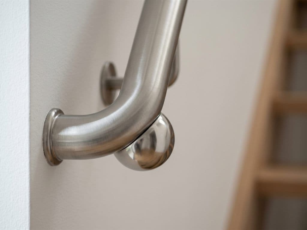 Detalle del remate de un pasamanos metálico fabricado en Ourense