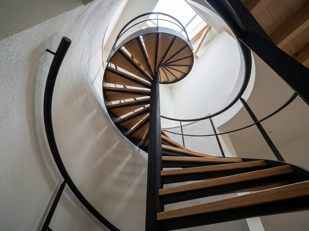 Escalera de caracol metálica instalada en una vivienda de Ourense