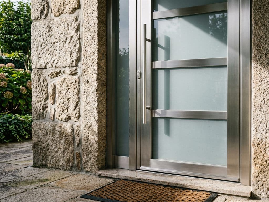 Puerta metálica a medida instalada en la entrada de una vivienda de Ourense